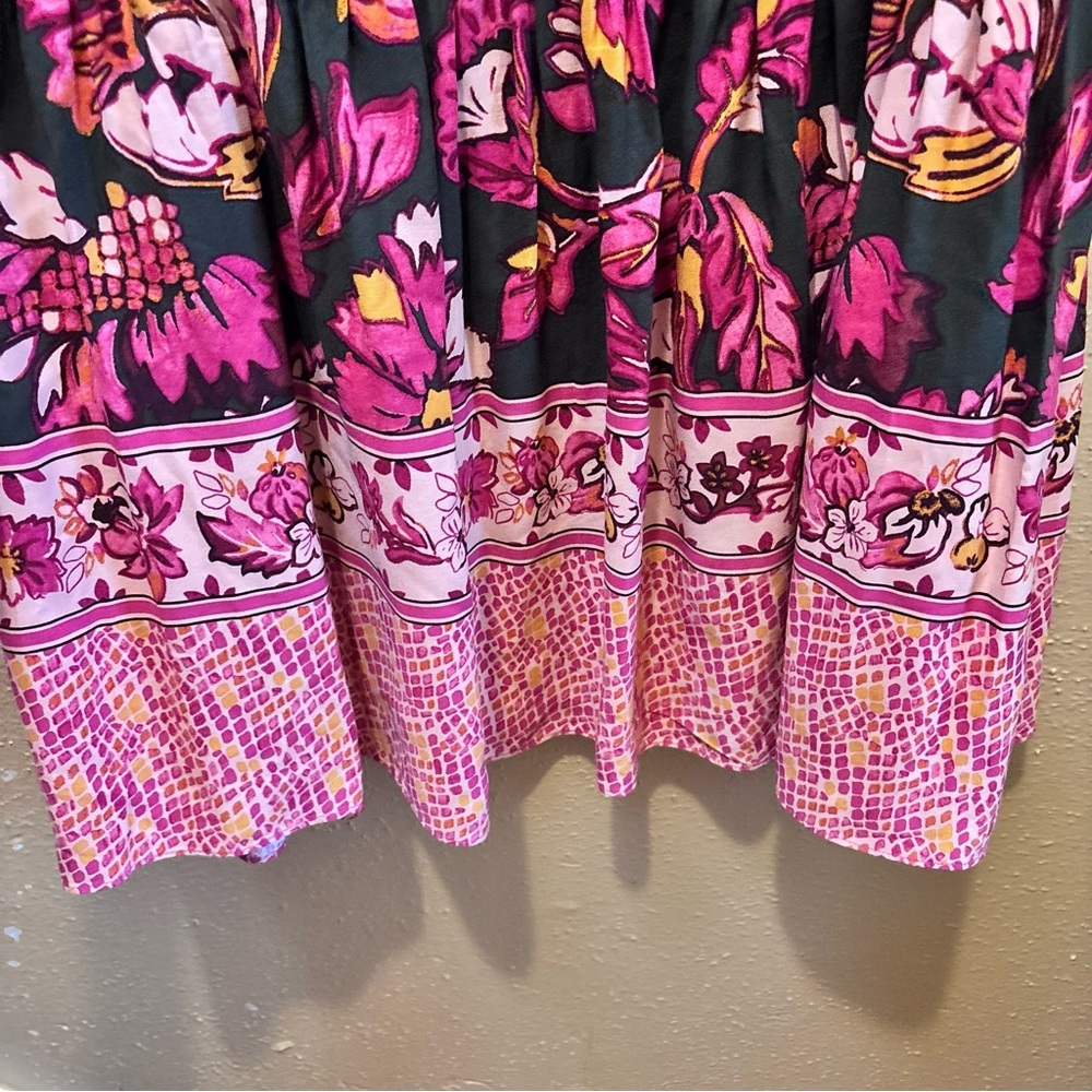 Adrianna Papell Floral Puff Sleeve Midi Dress Pink Black Sweetheart Neck NWT 6 - Picture 7 of 11